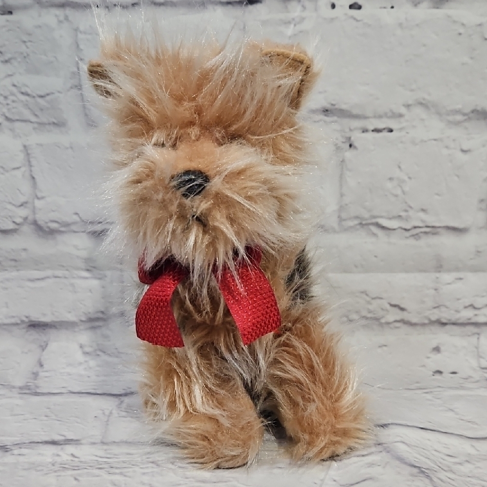 Russ Berrie Genghis Vintage Fluffy Yorkshire Terrier Dog with Red Bow